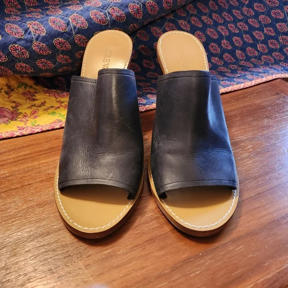J Crew Navy Leather Slide Sandals - Picture 9 of 9